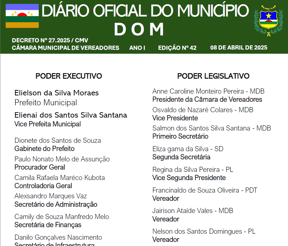 DIÁRIO OFICIAL - EDIÇÃO N° 42 - 08 DE ABRIL DE 2025